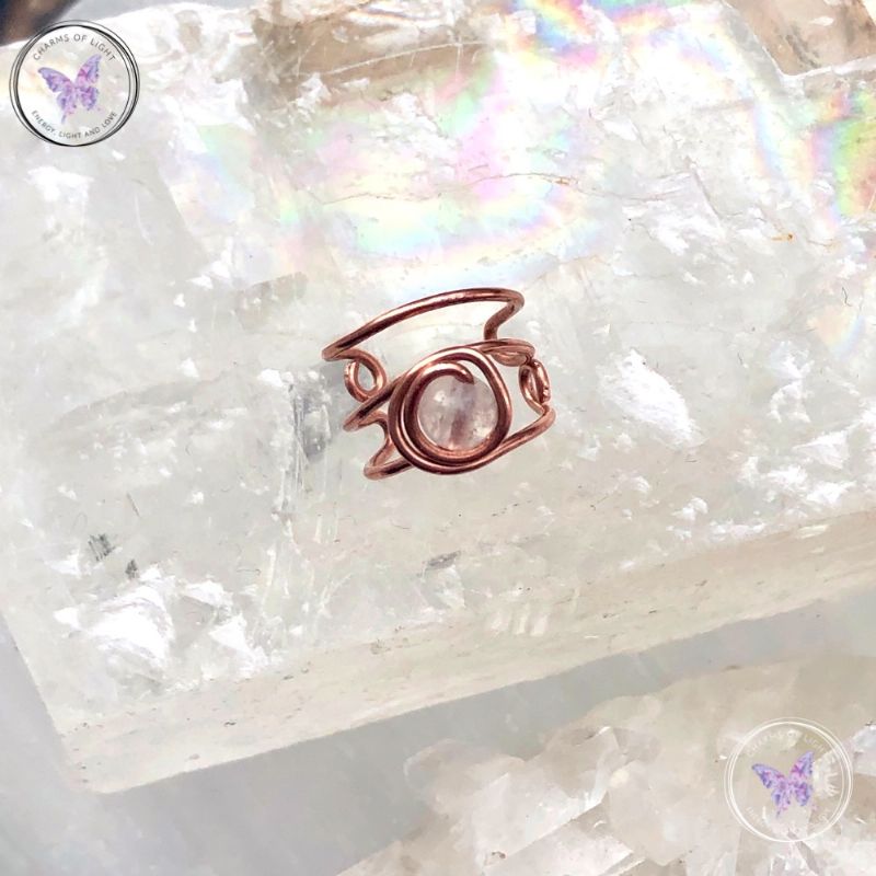 Rose Quartz Triple Band Copper Ear Cuff